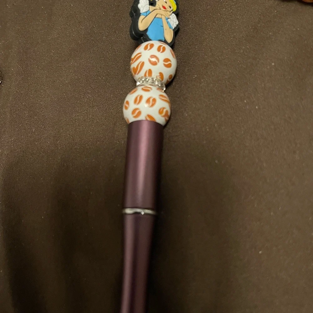 Purple and White Beaded Pen